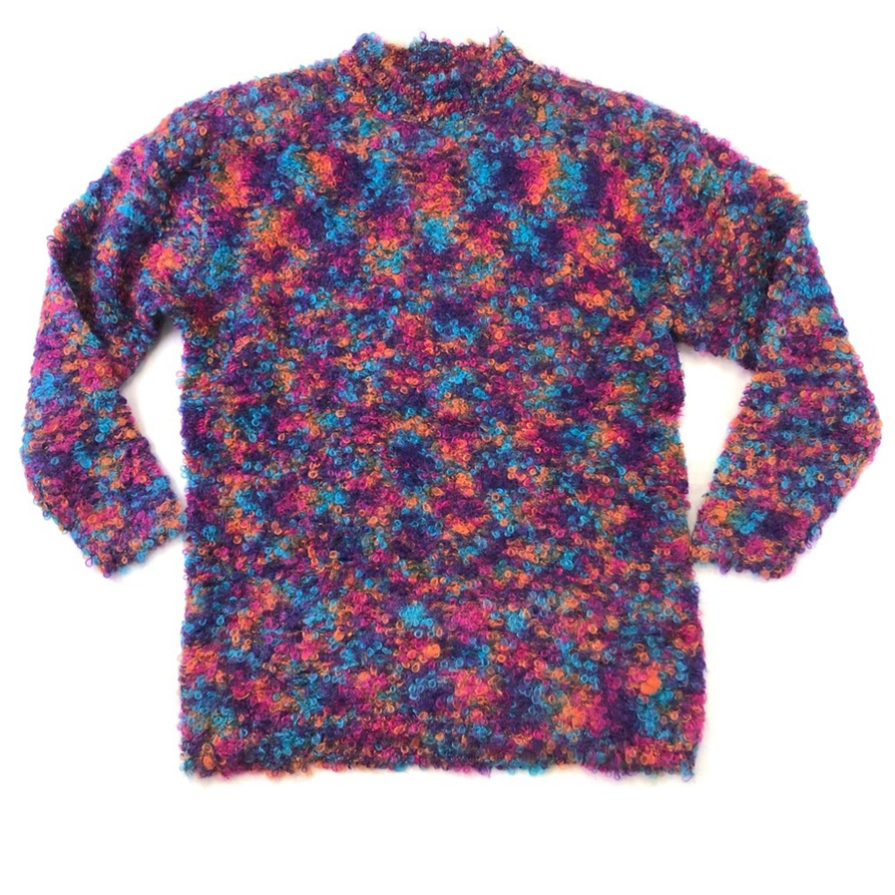 Kenji mohair blend vintage jeweltone popcorn curly bubble knit mock neck sweater
